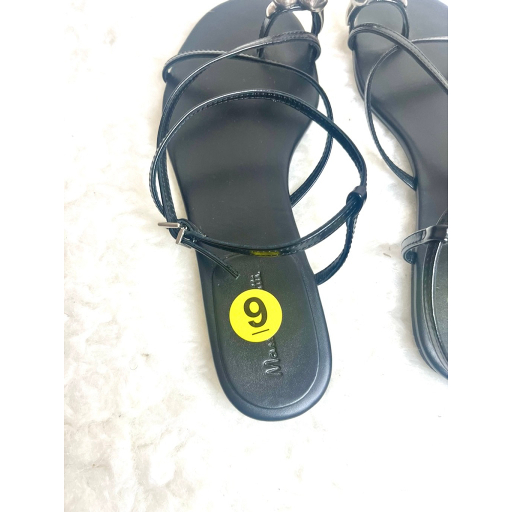 NWT Massimo Dutti Black Leather Sandals with metal toe strap Women Size 39/9 - Picture 3 of 10